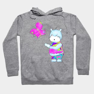 Cute hippie hippo looking at butterfly Hoodie